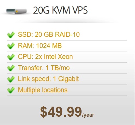 밴드왜건 호스트 VPS 호스팅 2코어 1G 1G 광대역 20G HDD CN2 라인 $ 49.99/년
