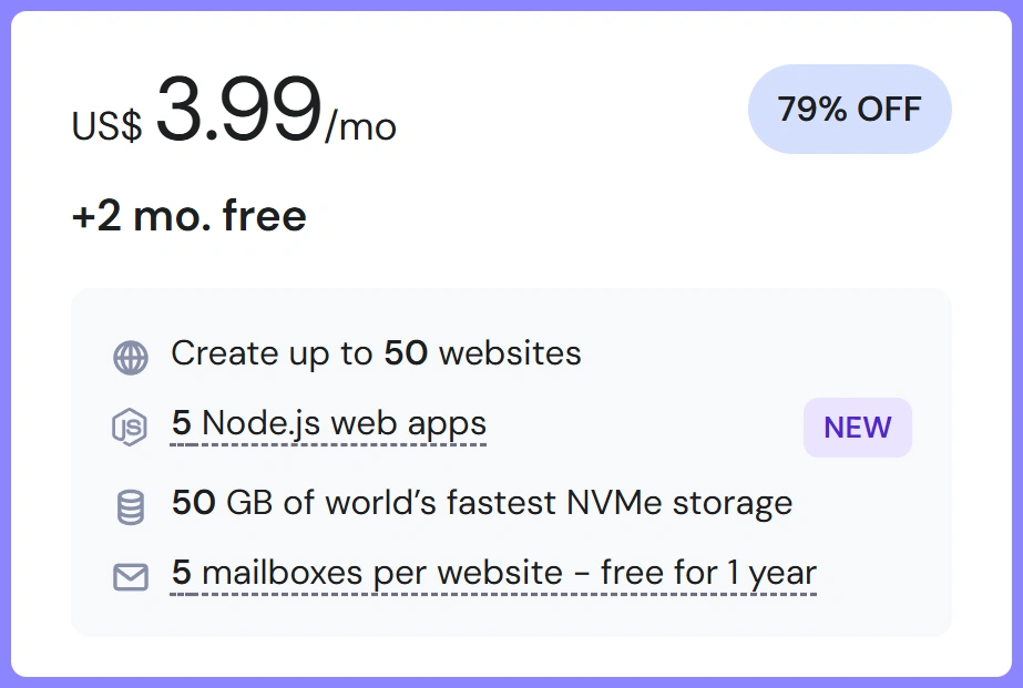 Hostinger 공유 호스팅 최대 79% 혜택