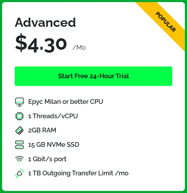 Webdock Epyc CPU VPS $4.3/월 무료 체험판