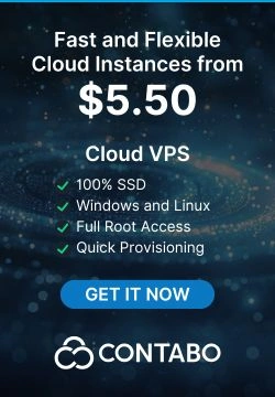 VPS Contabo, którego cena zaczyna się od 1,5 TB i kosztuje 5,50 USD, oraz SSD o pojemności 1001 TB i 4 TB.